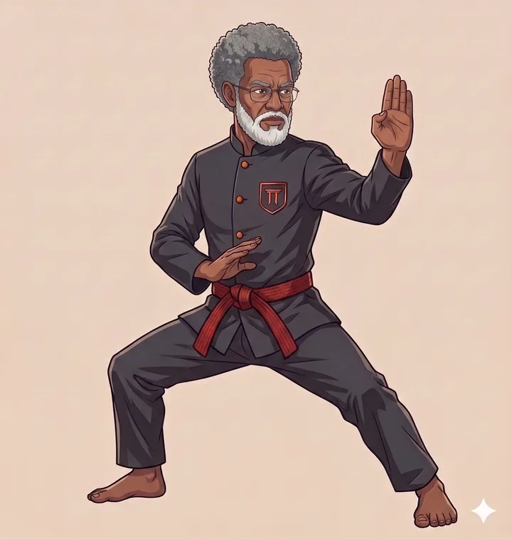 The sensei in fighting stance